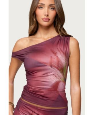 Womens Tiger Flower Off Shoulder Top