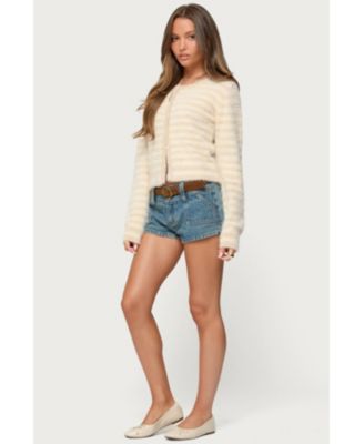 Women's Aria Striped Fuzzy Knit Cardigan