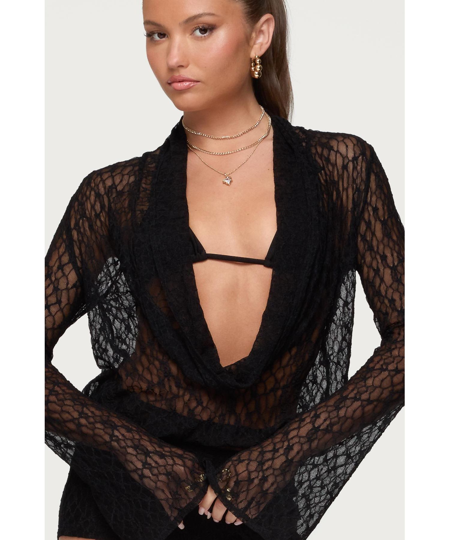 Women's Lera Lacey Sheer Mesh Top