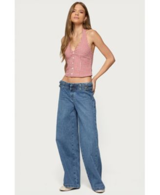 Womens Evan Gingham Button Up Halter Top