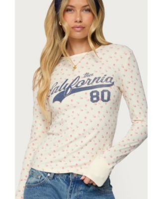 Womens Cali Floral Ribbed Long Sleeve T Shirt