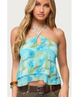 Women's Dragon Lily Layered Chiffon Halter Top