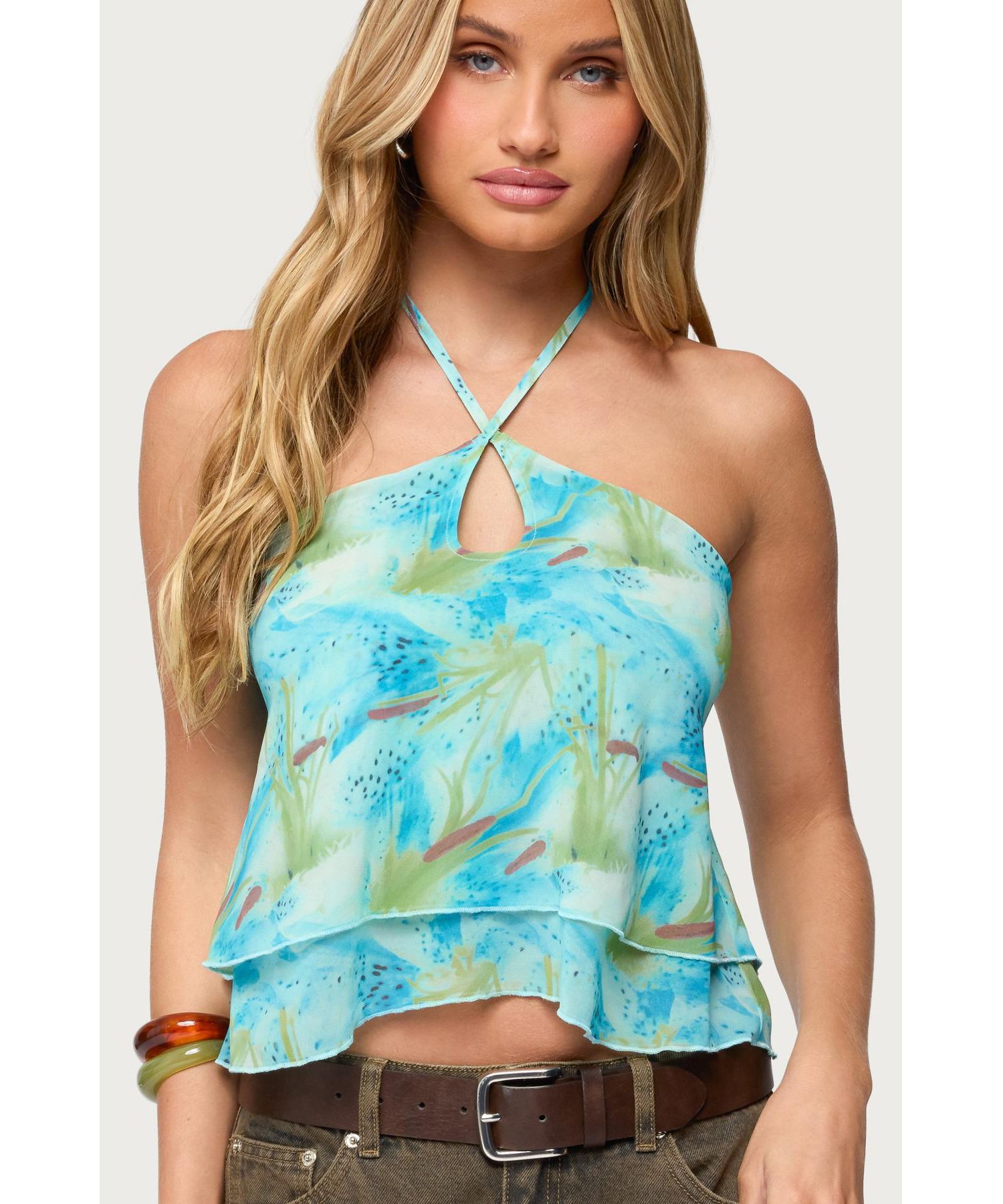 Women's Dragon Lily Layered Chiffon Halter Top