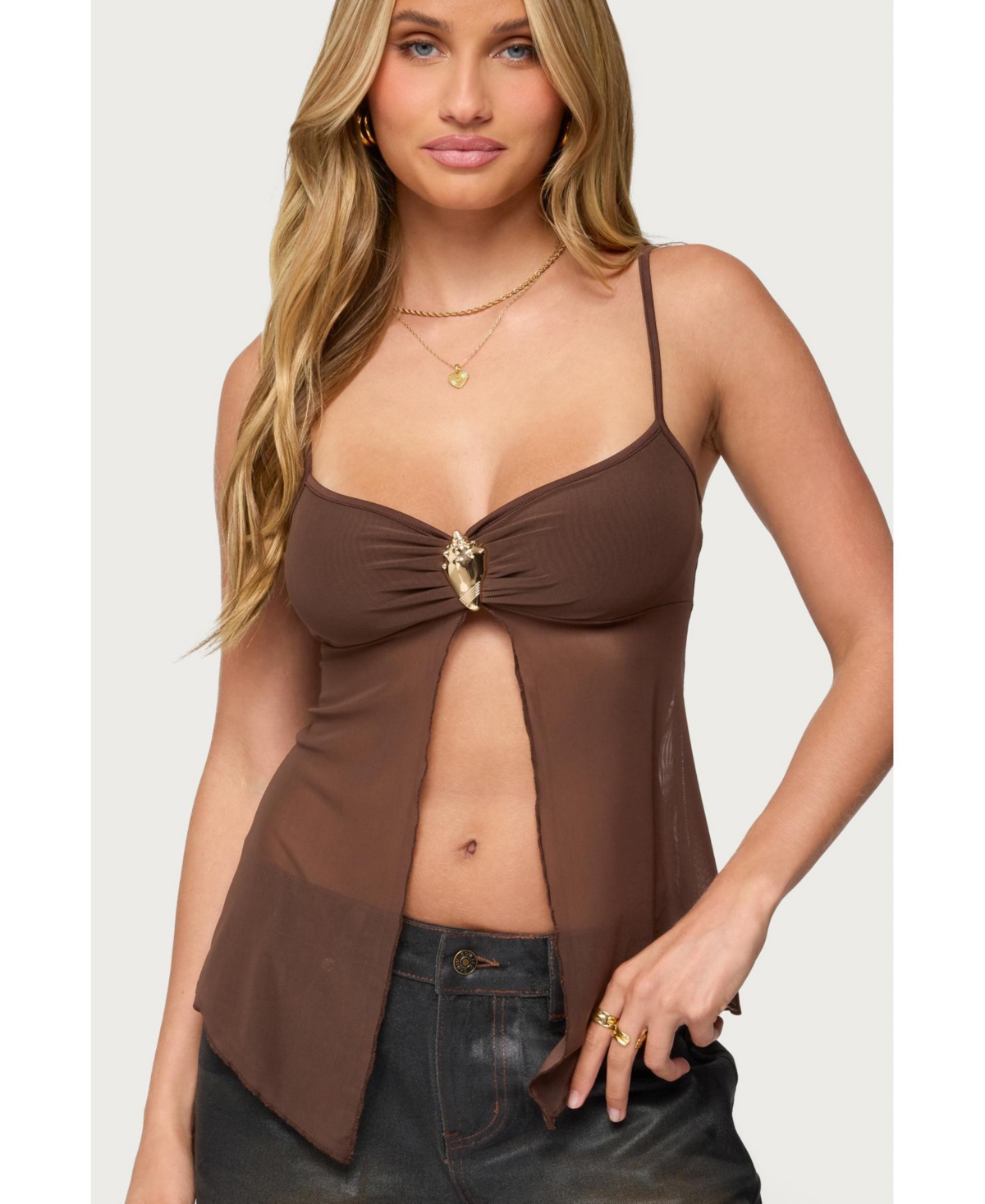 Edikted Women's Reeve Split Front Sheer Mesh Top