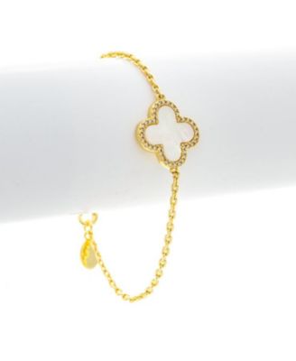 Single Mother of Pearl Flower Station with CZ Surround on Cable Chain