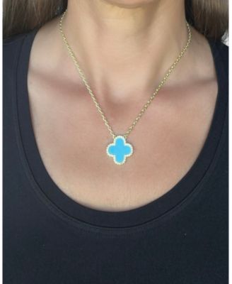 Turquoise Flower Solitaire Pendant with CZ Surround