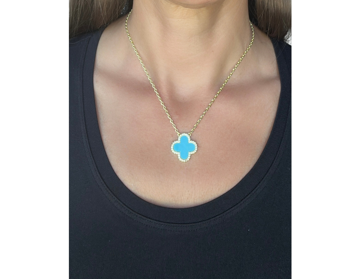 Turquoise Flower Solitaire Pendant with Cz Surround