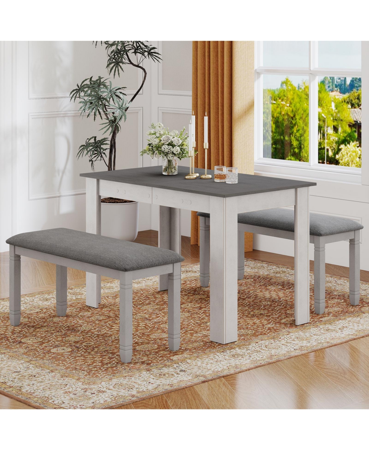 Gymax Upholstered Bedroom Bench w/ Padded Seat & Solid Wood Legs for Dining Room