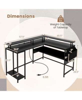 L-Shaped Gaming Desk w/ LED Lights & Power Outlets Monitor Stand Fabric Bag