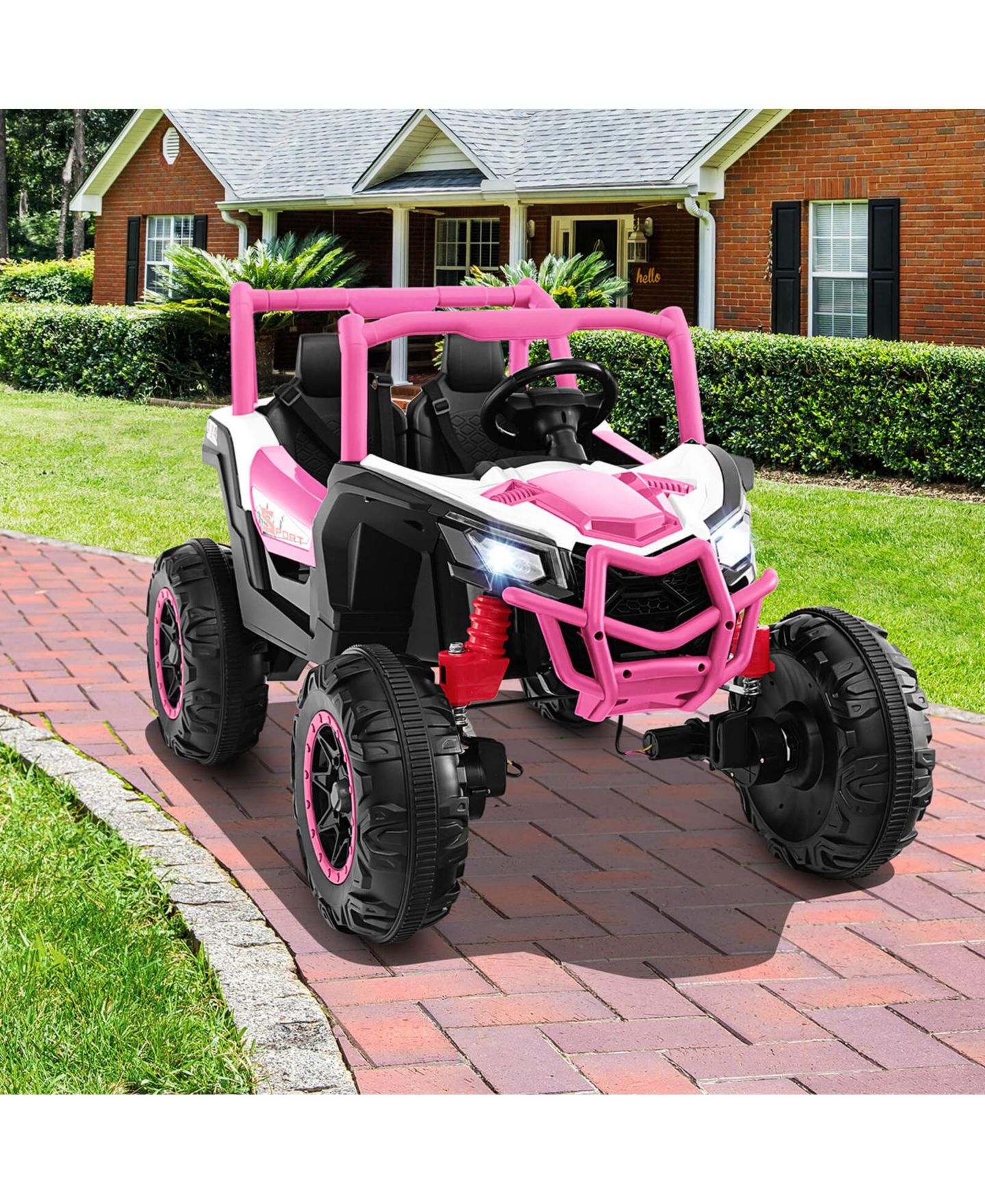 Детская игрушка Costway 24V 2-Seater Remote Control Ride-On UTV, от 3 лет, цвет: Розовый — фото 5