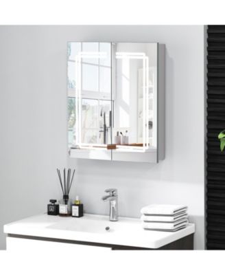 23.5 x 27.5 Inch Bathroom Medicine Cabinet w/ Mirror LED Lighted Mirror Cabinet