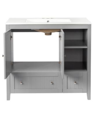 35.4"W MDF 2 Drawers & Double Doors Lacquered Bathroom Vanity Cabinet