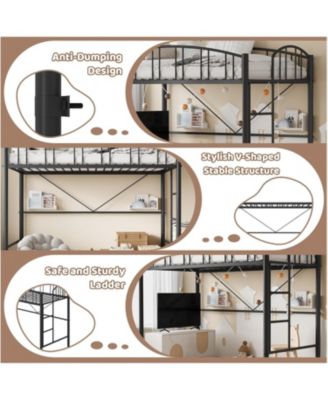 Loft Bed Twin Size, Heavy Duty Metal Loft Bed Frame with Arched Guardrail and Safety Ladder, Space-Saving, No Box Spring Needed, Matte Black