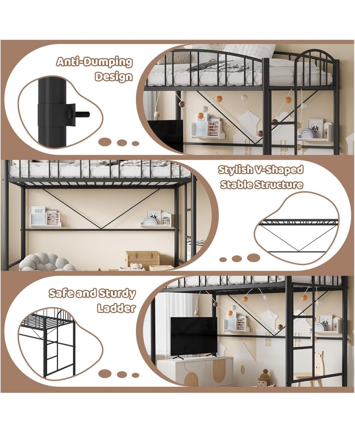 gaomon Loft Bed Twin Size, Heavy Duty Metal Loft Bed Frame with Arched Guardrail and Safety Ladder, Space-Saving, No Box Spring Needed