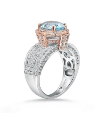 Suzy Levian Two-Tone Sterling Silver Oval Cut Center Topaz Cocktail Milano Ring