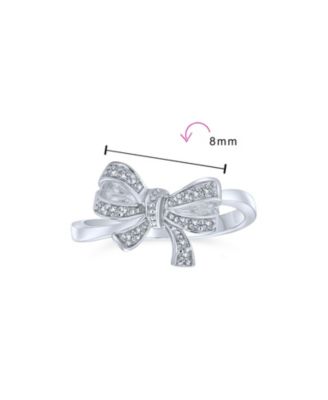  Victorian Style Cubic Zirconia Pave CZ Ribbon Band Bow Ring .925 Sterling Silver