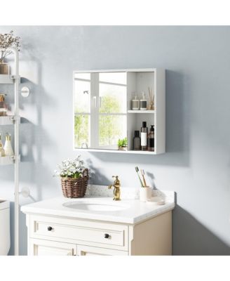 25" Engineered Wood, Silver Mirror Wall Mounted Storage Organizer w/ Single Mirror Door Bathroom Medicine Cabinet