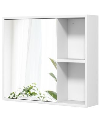 25" Engineered Wood, Silver Mirror Wall Mounted Storage Organizer w/ Single Mirror Door Bathroom Medicine Cabinet