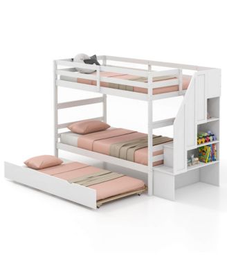 Twin Size Wooden Bunk Bed w/ Trundle Storage Stairs Convertible