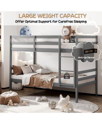 Twin Over Twin Wood Bunk Beds W/Ladder & Safety Rail Pine Wood Bunk Bed