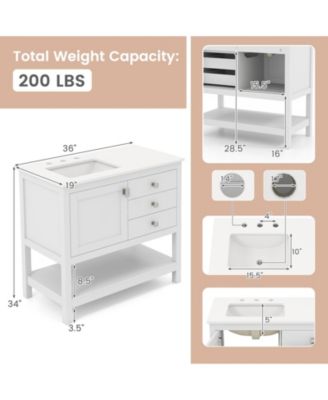 1Pc Granite Countertop, Ceramic Sink, 2 Drawers &amp; Open Shelf Extra Wide Bathroom Vanity Unit