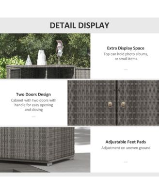 Outdoor Wicker Towel Rack for Pool w/ Drawer &amp; Cabinet, Dark