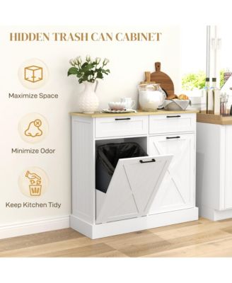 10 Wood Gallon Kitchen Island with Trash Can Storage and Drawers