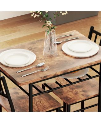 3-Piece Small Dining Table Set with Built-in Storage Rack,