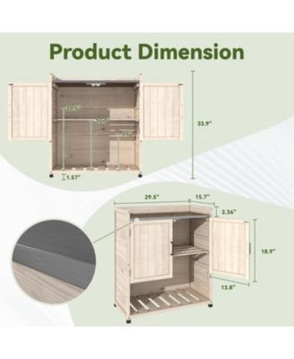 Potting Bench, Outdoor Wooden Storage Cabinet with Adjustable Shelf, Metal Tabletop