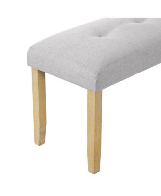 Linen Tufted Upholstered Bench with Padded Seat and Wood Legs for Entryway or Bedroom