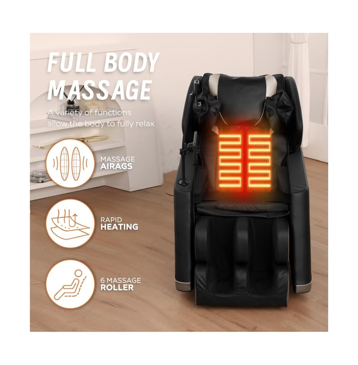 Full Body Massage Chair with Heat & Air Compression, Zero Gravity Recliner with Calf Rollers & Bluetooth-Maison Boucle