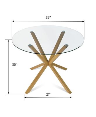 Round Glass Dining Table with 4 Rattan-Inspired Chairs,Dining Set