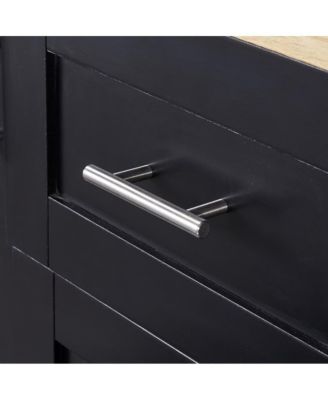 Rolling Kitchen Island 50-Inch with Rubber Wood Top, Slide-Out Shelves, 3 Drawers and Storage Racks