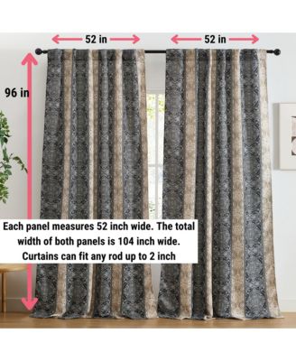 William Boho Damask Striped Patterned Window Back Tab Rod Pocket Curtains Bedroom - Light Blocking Darkening Window Panels, Set of 2