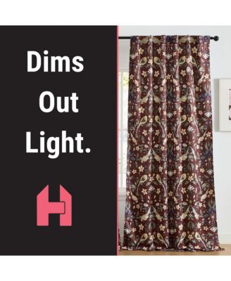 Florence Floral & Birds Patterned Window Back Tab Rod Pocket Curtains Bedroom - Light Blocking Darkening Window Panels, Set of 2