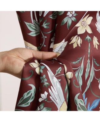 Florence Floral & Birds Patterned Window Back Tab Rod Pocket Curtains Bedroom - Light Blocking Darkening Window Panels, Set of 2