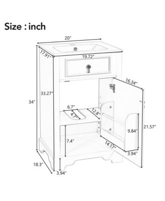 20" Bathroom Vanity with Ceramic Sink, Soft-Close Door, Adjustable Shelf and Door-Mounted Storage Rack