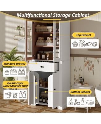 67.2" Tall Bathroom Storage Cabinet with Tempered Glass Doors, Adjustable Shelves, Drawer and Soft-Close Design