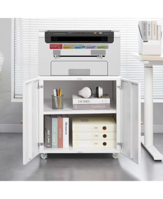Metal Filing Storage Cabinet Mobile Printer Tables for Small Spaces with Adjustable Shelf and Wheels for Home Office