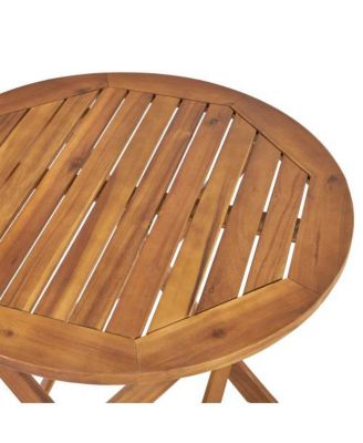 35 Inch Acacia Wood Bistro Set with Wicker Seating 2 Chairs and Table