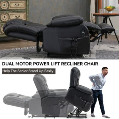 Electric Medium size Genuine Leather Power Lift Recliner Chair with 8-Point Vibration Massage and Lumbar Heating
