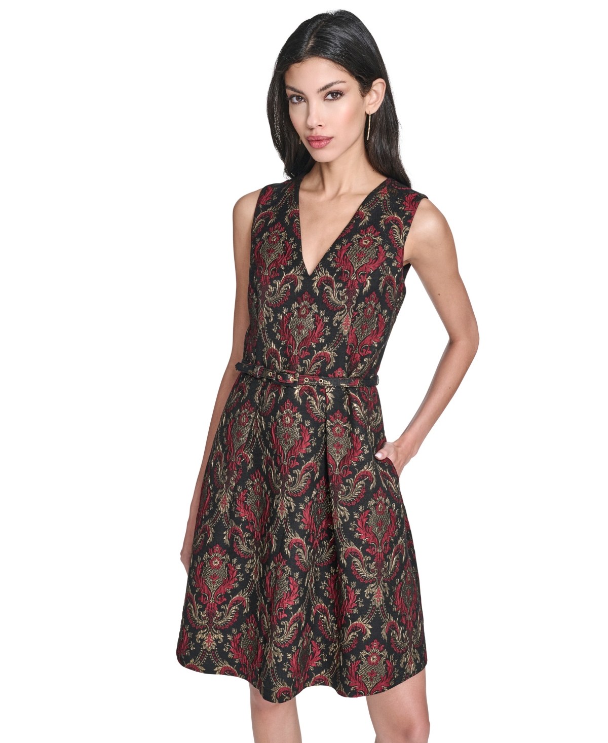 Vince Camuto Petite Jacquard Fit And Flare Short Dress In Multi
