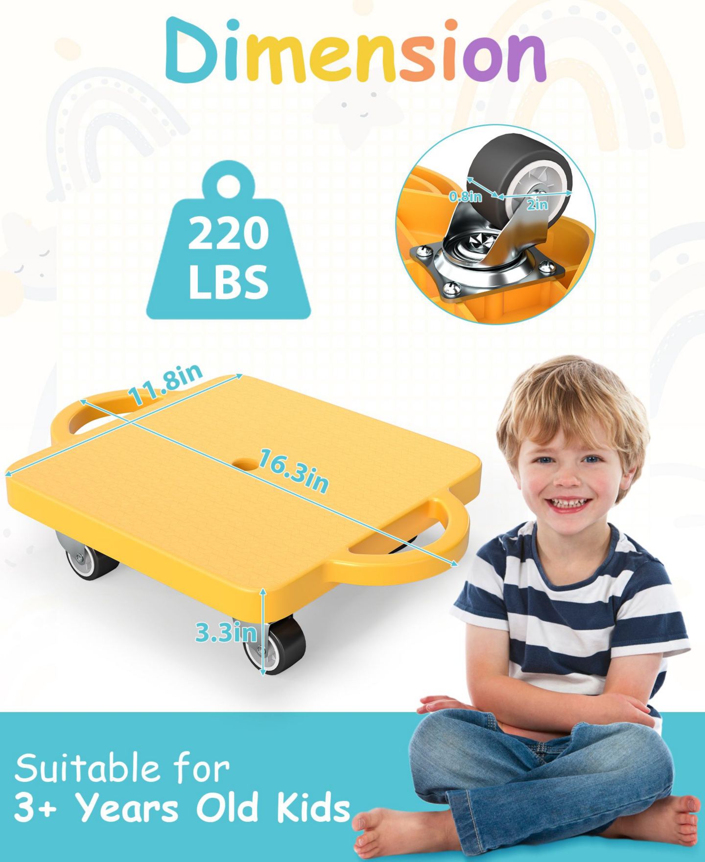 Детские игрушки SUGIFT 4-Pack Kids Sitting Scooter Board Set with Non-marring Casters, 220 lbs Capacity, Ages 3+ — фото 3