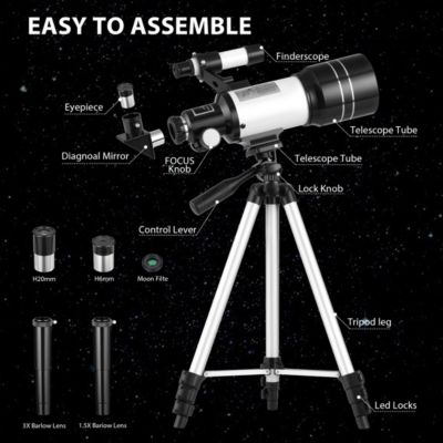 Telescope 70mm Aperture 300mm AZ Mount Telescope with Stand and Phone Adapter for Kids, Adults and Beginners