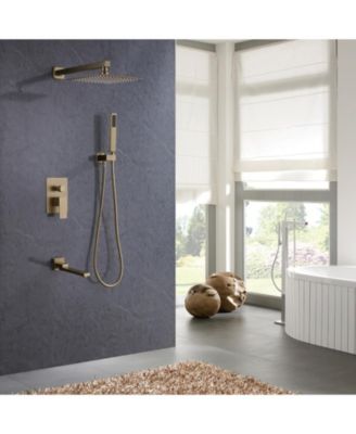 Single-Handle 3-Spray Square High Pressure Tub and Shower Faucet in Brushed Gold (Valve Included