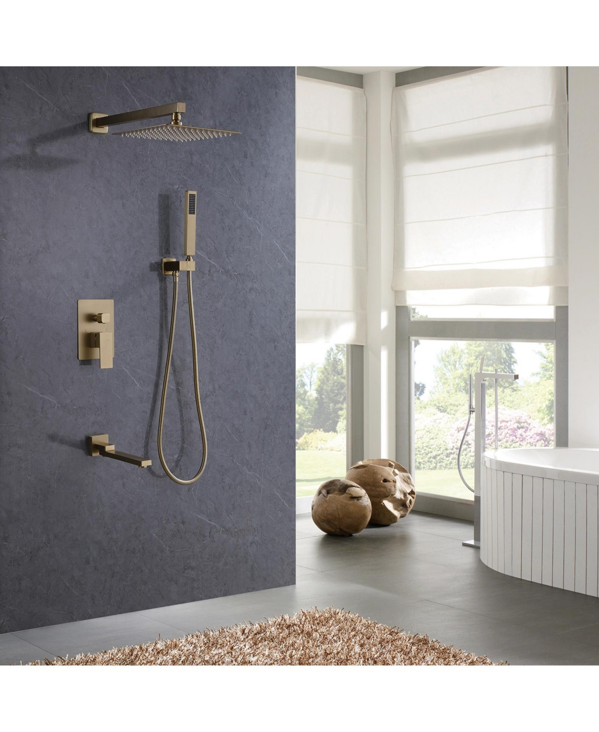 Greenspring Single-Handle 3-Spray Square High Pressure Tub and Shower Faucet in Brushed Gold (Valve Included)