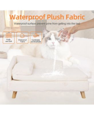 L Shaped Elevated Waterproof Pet Bed with Soft Removable Cushion Mat and Pillow