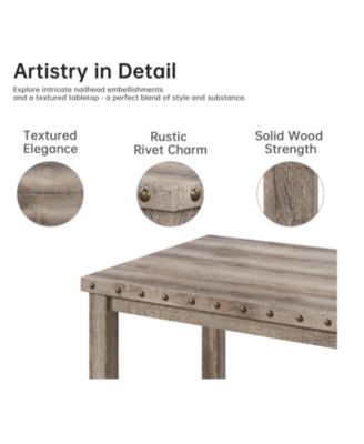 Dining Table Set for 6, 6 Piece Farmhouse Dining Set, Country Style Kitchen Table, 4 Upholstered Chairs & Bench