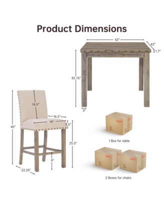 Rustic Counter Height Dining Table Set for 4, Farmhouse 5-Piece Linen Upholstered Stools Dinette Set with Nailhead Accents