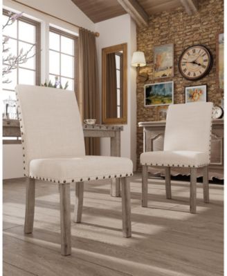 3-Pieces Rustic Rectangular Wooden Top Dining Table Set with 2 Linen Upholstered Chair